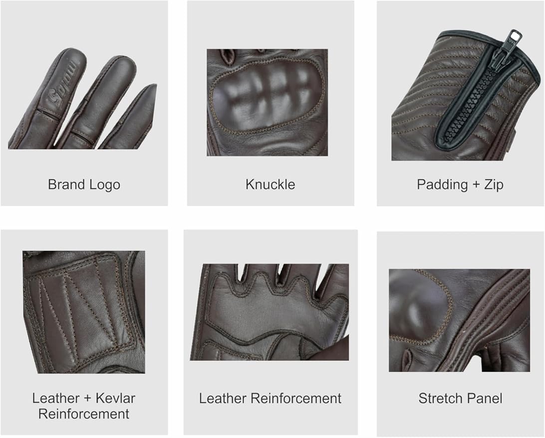 Full Finger Leather Motorcycle Gloves - Image 3