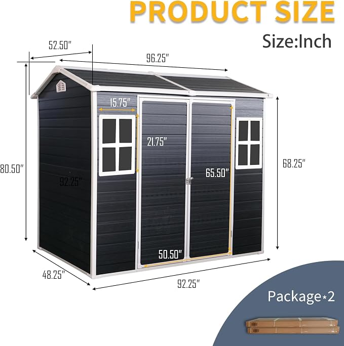 8x4 FT Outdoor Storage Shed, Resin Garden Shed - Image 4
