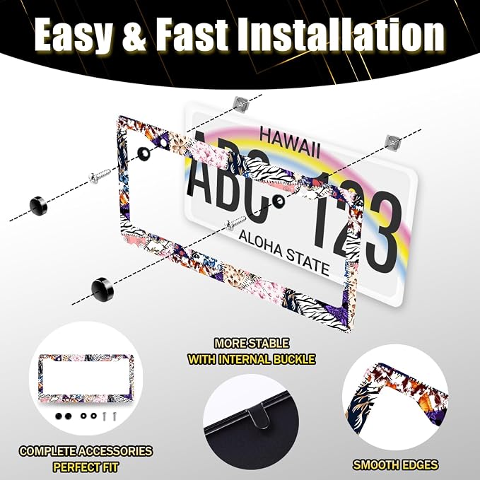 Abstract Art Flowers License Plate Frame Colorful Floral License Plate Holder - Image 7