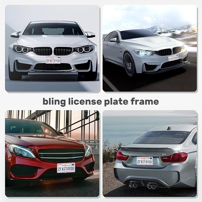 2 Pack License Plate Frames for Women, Sparkly Rhinestone Diamond Car - Image 3