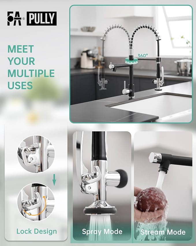 Fapully Kitchen Sink Faucet, Pull Down Kitchen Faucet, Single Handle Single - Image 4