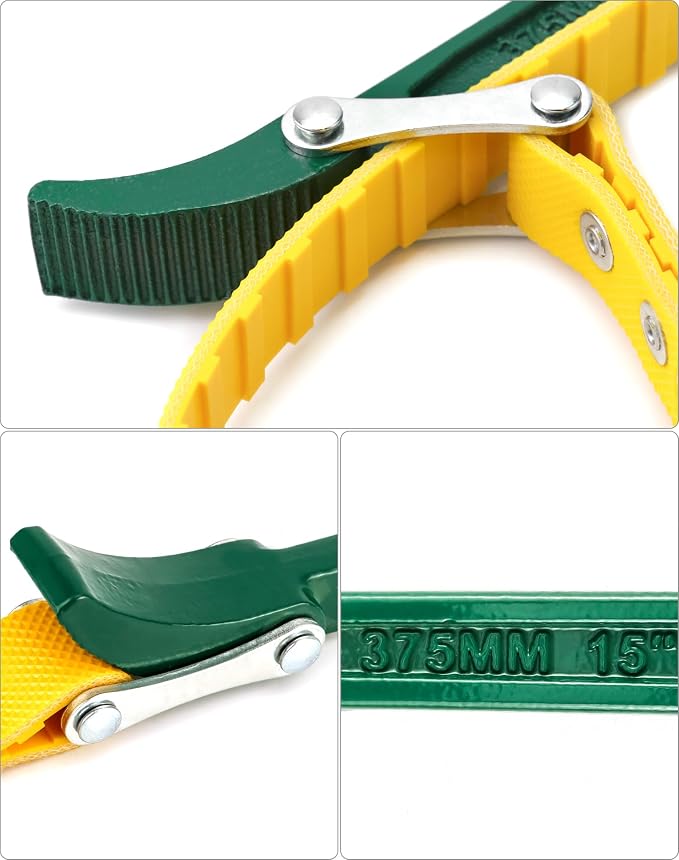 QWORK 15" Belt Strap Wrench, 2 Pack Multi-Purpose Adjustable Strap Oil Filter - Image 5