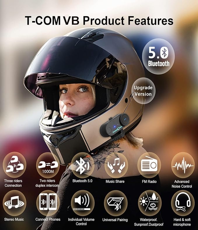 FreedConn Motorcycle Helmet Bluetooth Headset, TCOM VB - Image 2