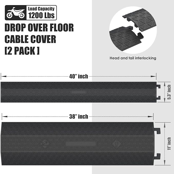 Double 40" inch Rubber Drop Over Cable Cover, 2 Pack Prevent Tripping Floor - Image 2