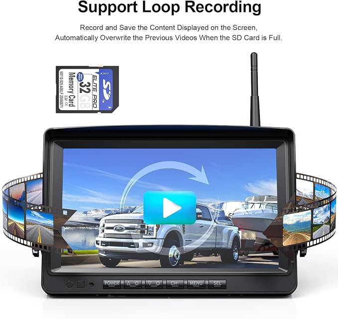 Fookoo 1080P 9" Wireless Backup Camera System, IP69 Waterproof Rear View Front - Image 6