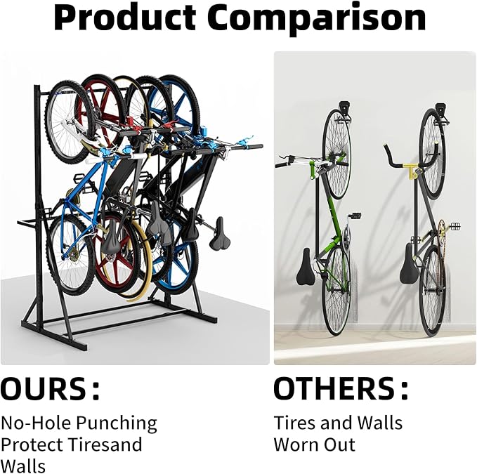 Freestanding Bike Storage Rack Vertical Bike Rack Indoor Garage Floor Stand - Image 7