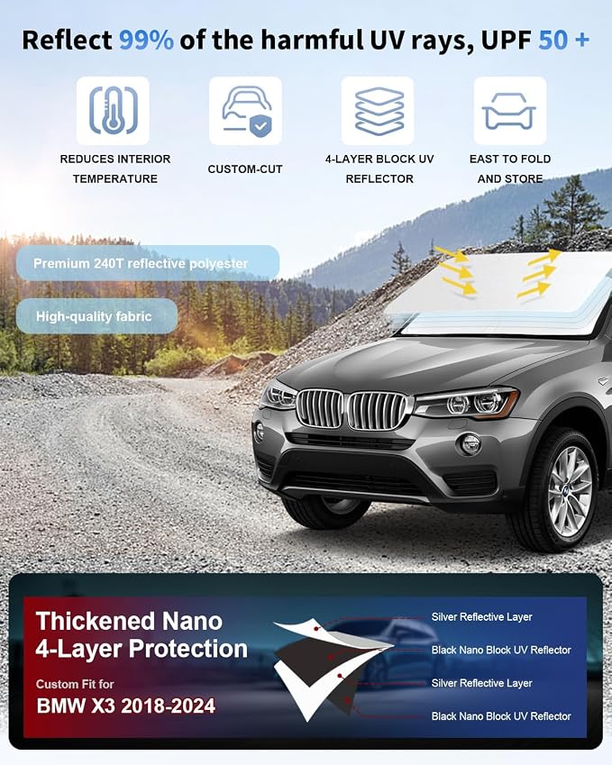 Windshield Sun Shade Sunshade for 2018-2024 BMW X3 Windshield Cover for 2023 - Image 2