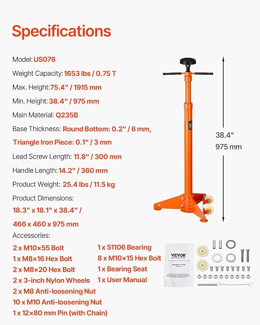 VEVOR Underhoist Support Stand, 3/4 Ton Capacity Under Hoist Jack Stand - Image 7