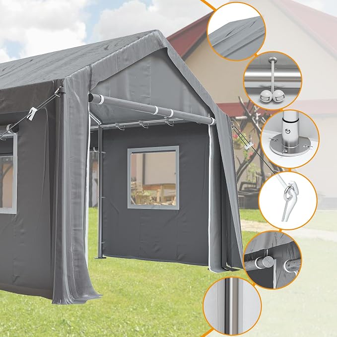 12x20ft Heavy Duty Carport Outdoor Canopy Portable Garage - Image 3