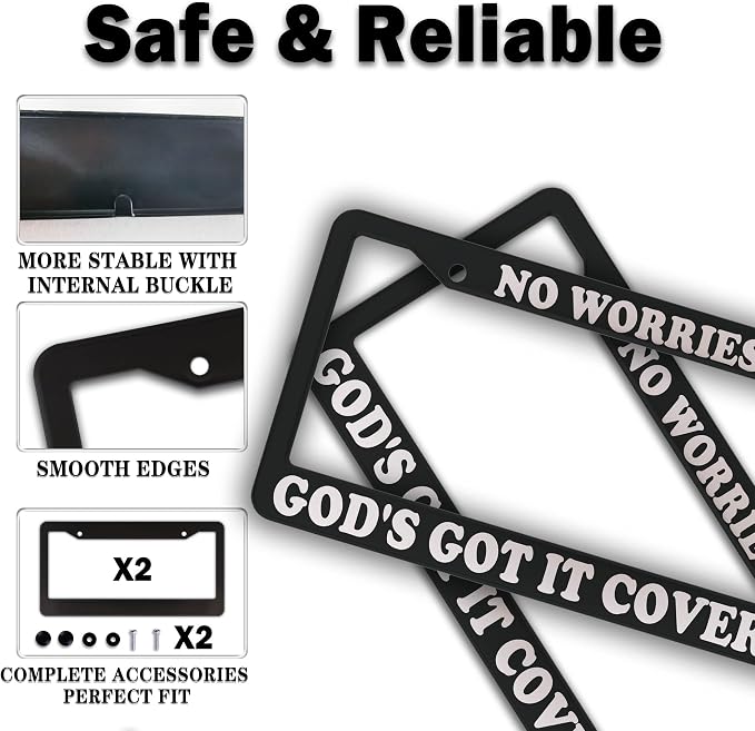 License Plate Frames Black and White License Plate Frame No Worries, God’s Got - Image 4