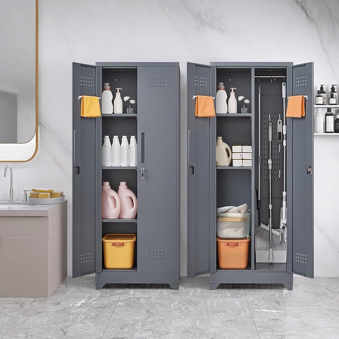 GREATMEET 65" Broom Storage Cabinet, Metal Utility Closet - Image 6