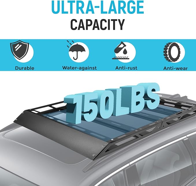ECOTRIC 50" x 39" x 4.75" Roof Rack Cargo Basket W/Cross Bars Fit - Image 5