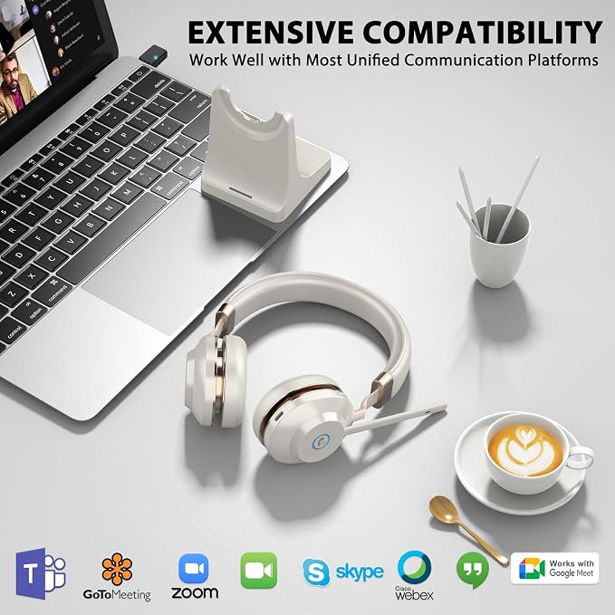 Wireless Headset with Mic for Work, V5.2 Wireless Headphones with Mic Noise - Image 4