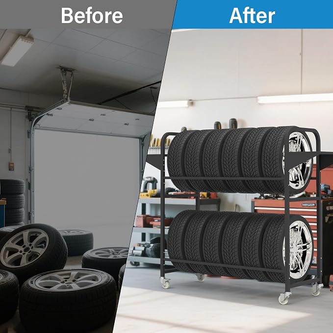 Tire Storage Rack 57" x 55.1" x 20" w/Anti-dust Cover, Adjustable Rolling Tire - Image 8