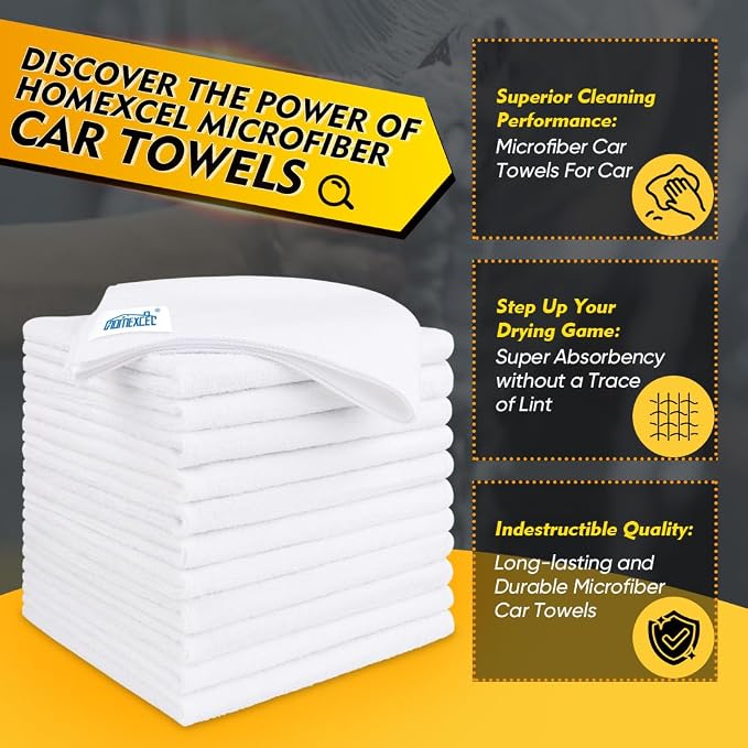 HOMEXCEL White Microfiber Cleaning Cloth 12 Pack, 12.5 x 12.5 inch Microfiber - Image 2