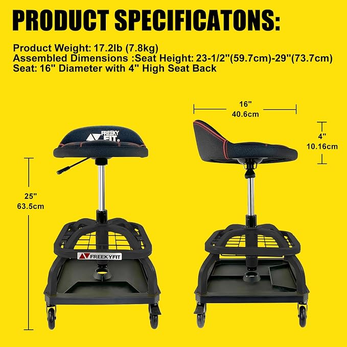Rolling Shop Stool with Wheels, Garage Work Mechanic Stool with Backrest - Image 9