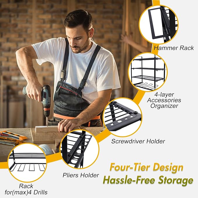 Wall Mount Power Tool Organizer, 4 Layer 4 Drill Hangers Storage Rack, Tool - Image 5