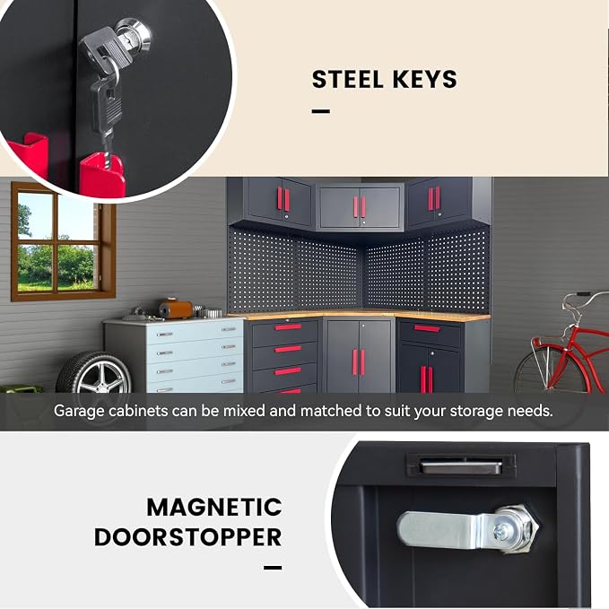 Red Garage Cabinet Storage System 10-Pcs Corner Workshop Set Garage Cabinet and - Image 5