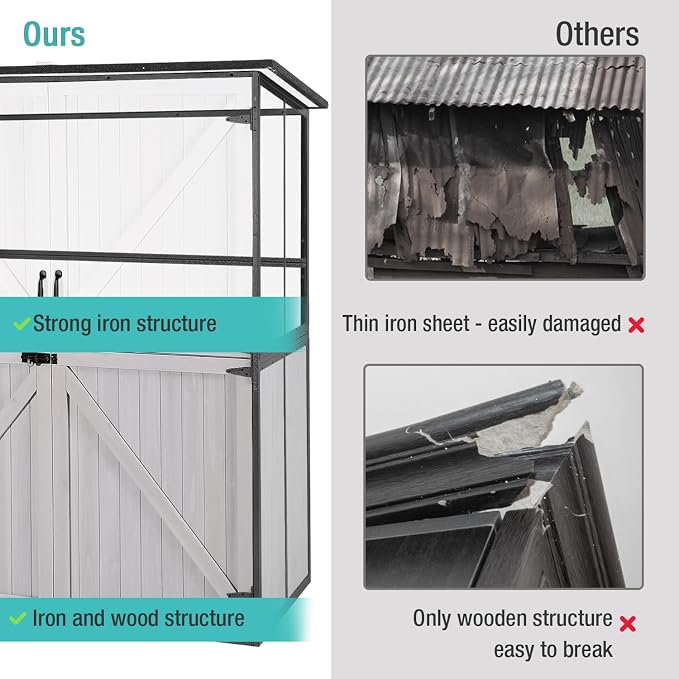 Outdoor Storage Cabinet with Adjustable Shelves, Large Metal Frame Garden Shed - Image 3