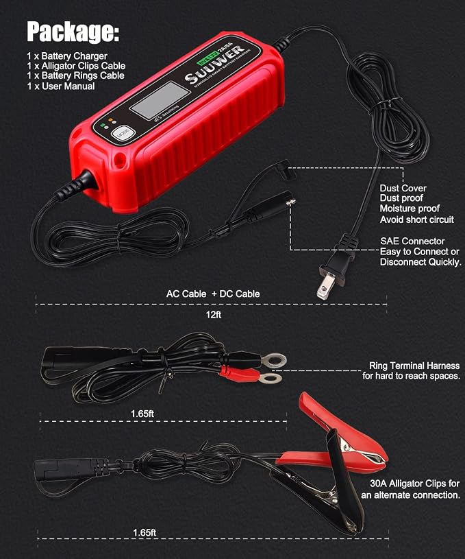 5-Amp High-Efficiency 6V&12V Smart Car Battery Charger, Battery Maintainer - Image 6