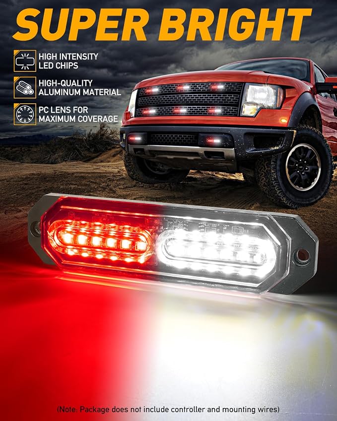 HLauto 1200T Emergency Strobe Grille Lights: 8pcs 12 LED Sync Feature Safety - Image 2