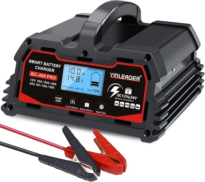 Battery Charger 40A, 12V/24V Lead Acid Smart Battery Charger, 12V LiFePO4 Car by Yinleader