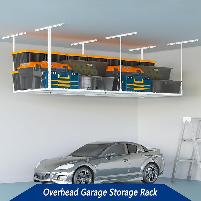 3 x 8FT Overhead Garage Storage Rack, Adjustable Ceiling Storage Racks - Image 3
