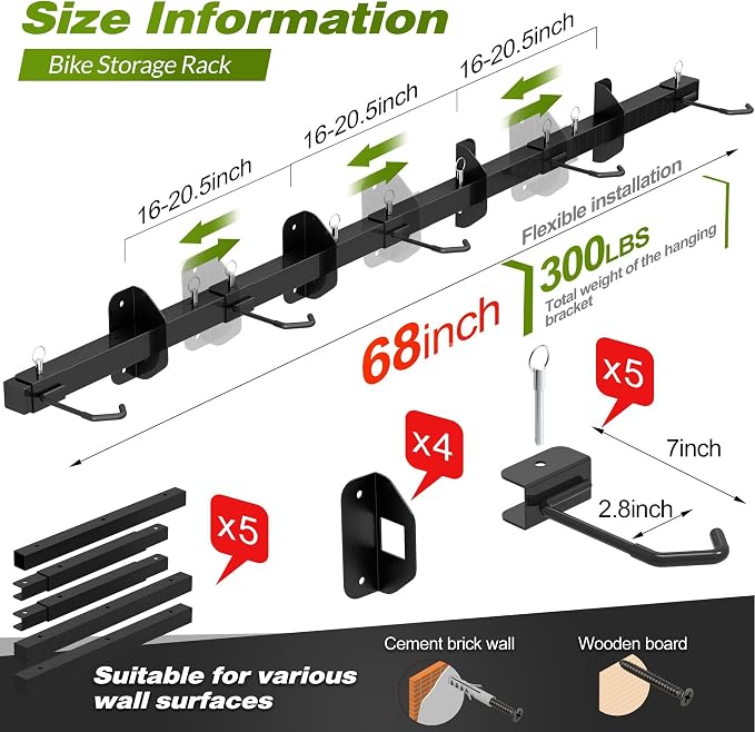 Bike Storage Rack, Garage Wall Mount Hanger, Indoor Bicycle Organizer - Image 2