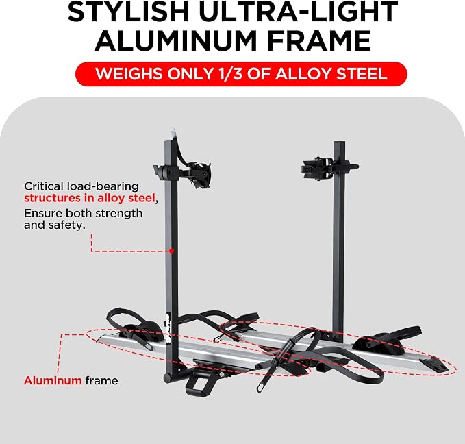 Hitch 2-Bike Rack Fellow, 200 lbs Capacity E-Bike Carrier - Image 6