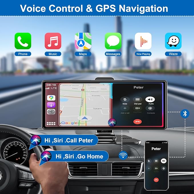 Carplay Screen for Car, 10.26" HD IPS Wireless Portable car Stereo for Apple - Image 5