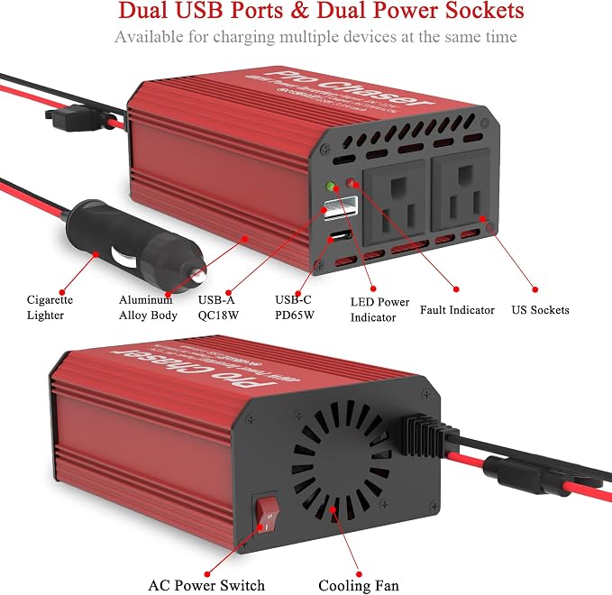 Pro Chaser 400W Vehicle Power Inverter - 12V DC to 110V AC Car Converter - Image 5