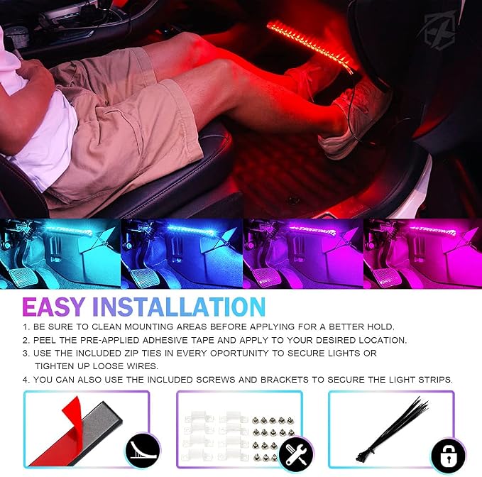 Xprite 8Pcs Car RGB LED Strip Lights, Exterior Underglow & Interior Bluetooth - Image 5