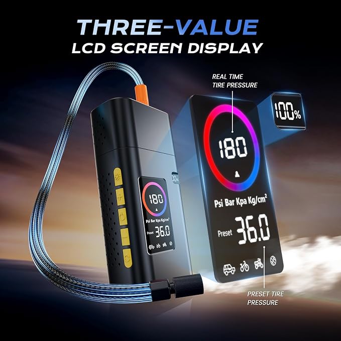 180PSI Tire Inflator Portable Air Compressor, 26000mAh Portable Tire Inflator - Image 4