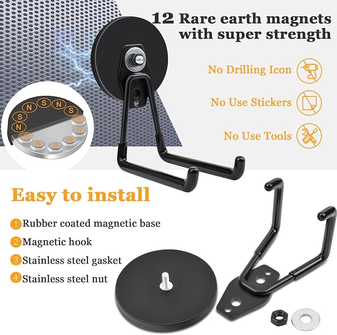 MIN CI 2 Pack Magnetic Hooks, 3.46" Heavy Duty, Neodymium & Rubber, 35 lbs Max - Image 4