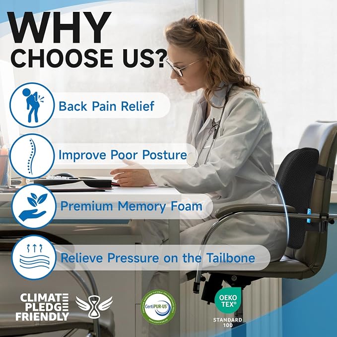 Lumbar Support Pillow for Office Chair, College Dorm Room Essentials, Memory - Image 5