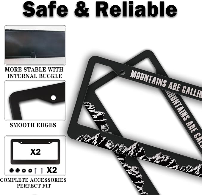 License Plate Frames Black and White License Plate Frame Holder Mountains are - Image 4