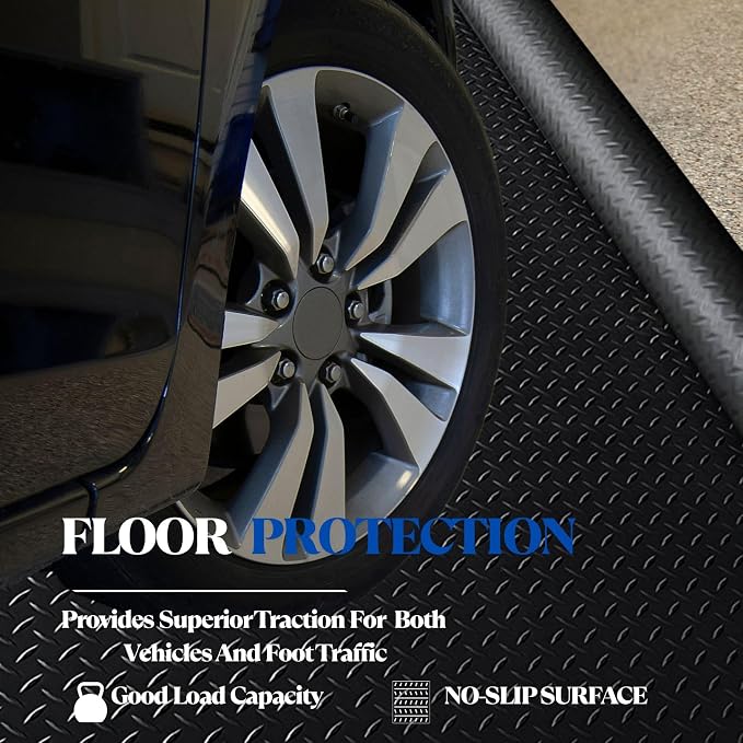 BESEA 4 x 6 FT Garage Floor Mat, Heavy Duty Diamond Plate Rubber Parking Mat – - Image 4