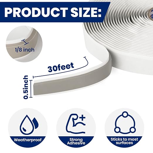 ADHES Premium Butyl Sealant Tape 1/2" x 30 'x 1/8", 2 Rolls Gray Butyl Rubber - Image 2