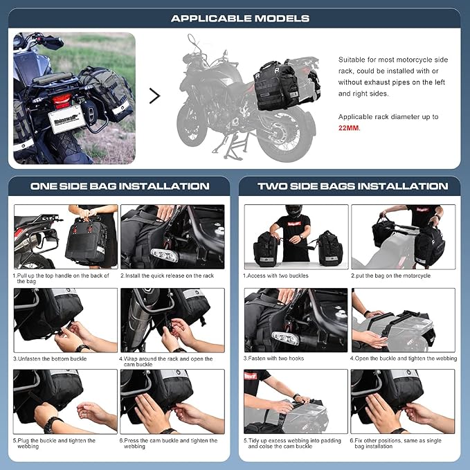 Rhinowalk Motorcycle Saddlebag Waterproof Motor Luggage Pack Quick Release - Image 5