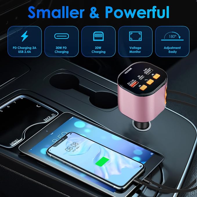 Retractable Car Charger, 5 in 1 Fast Car Phone Charger 90W, Handsfree Call - Image 4