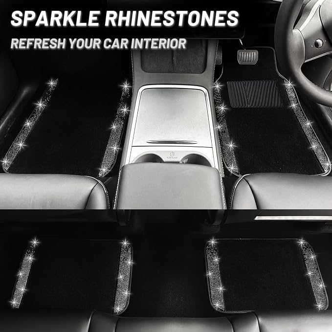 NBTEPEM Black Bling Car Floor Mats Full Set, Universal Fit Most Cars - Image 4