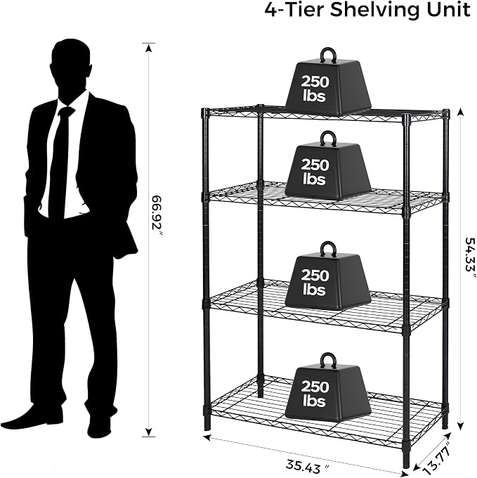 Homeiju 4 Tier Shelving Unit, Heavy-Duty Height Adjustable Storage Rack 1300 - Image 3