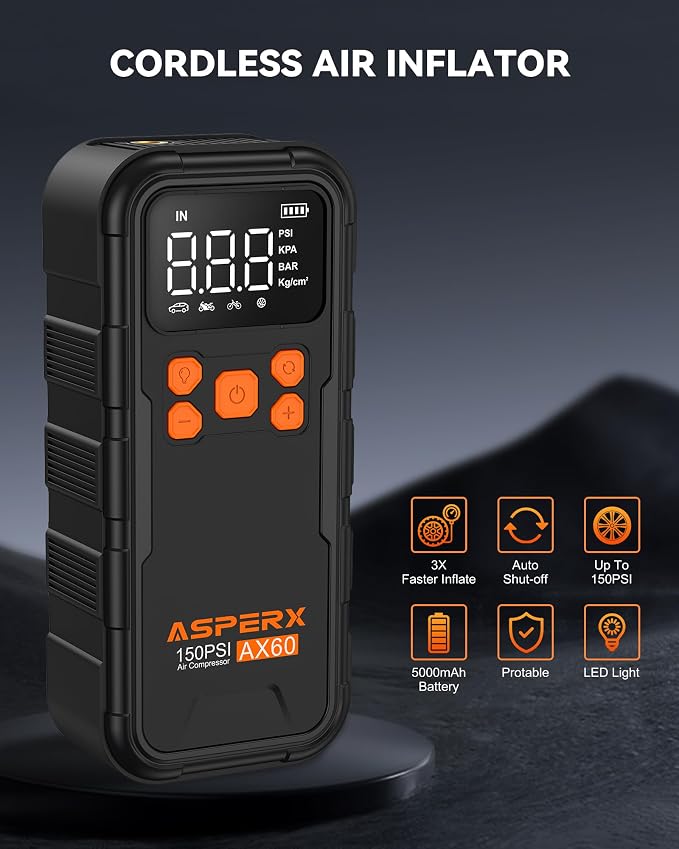 Tire Inflator Portable Air Compressor, 150PSI Cordless Air Pump - Image 2