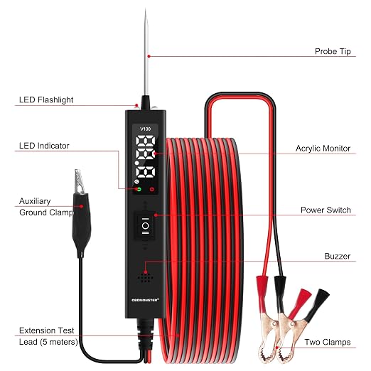 Power Circuit Probe Tester, OBDMONSTER V100 Circuit Tester, 0-80V DC Test Light - Image 6