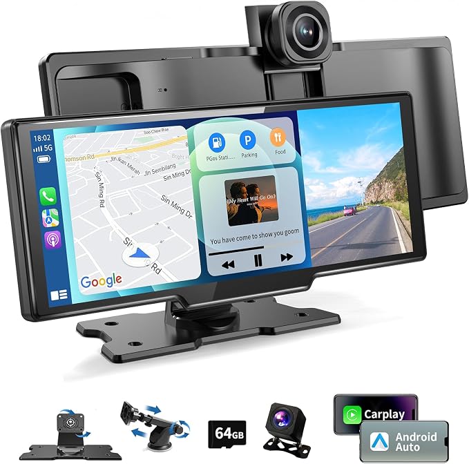 10.26" HD Wireless Car Stereo for Carplay & Android Auto, Portable Touch Screen by Veralady