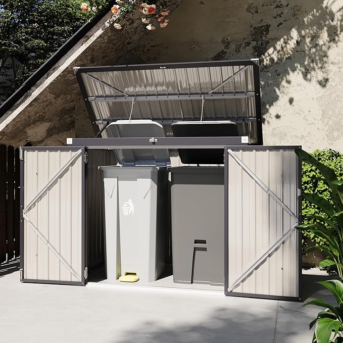Aoxun 80 CU.FT Outdoor Storage Shed Metal Trash Can Storage - Image 5