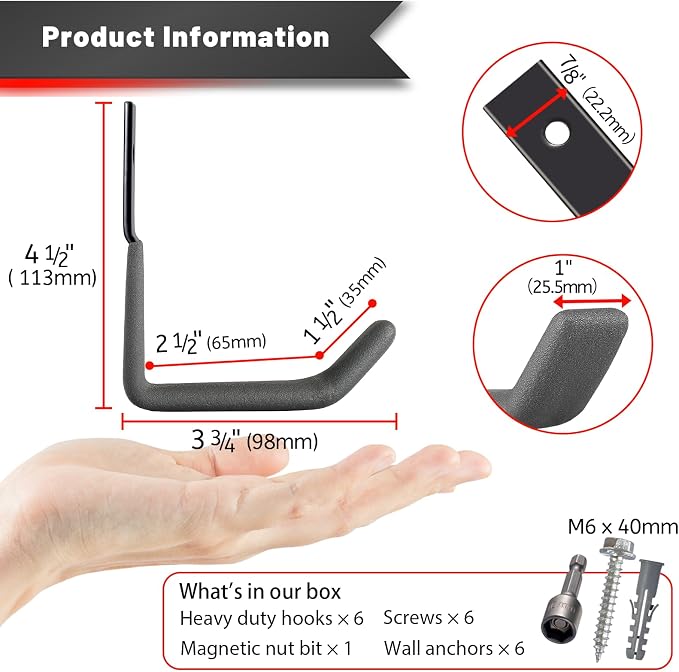 Garage Hooks for Hanging Heavy Duty, Ladder Hooks for Garage Wall Hanger - Image 6