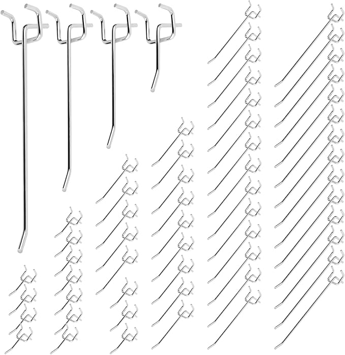 60Pcs 2" 4" 6" 8" Pegboard Hooks Assortment Set, Metal Peg Board Hooks by Yauhar