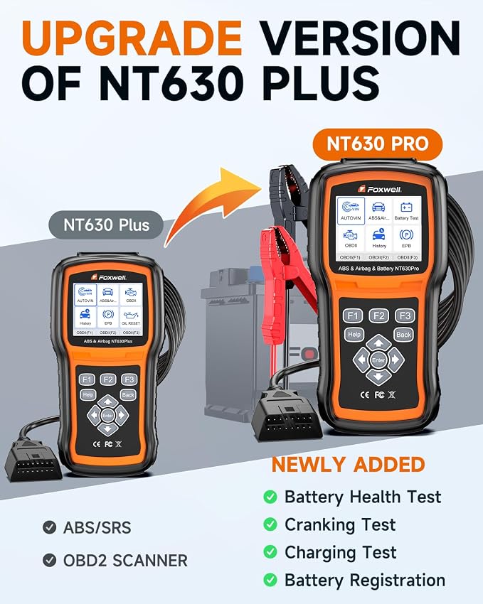 UPGRADED NT630 Plus, FOXWELL NT630 Pro 2-in-1 ABS SRS OBD2 Scanner & Battery - Image 2