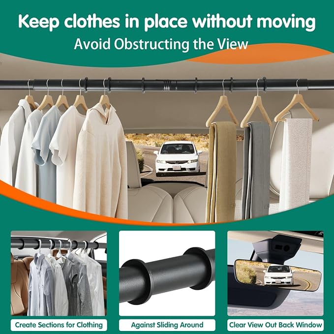 Car Clothes Hanger Bar, Heavy Duty Telescopic Clothes Rod - Image 4